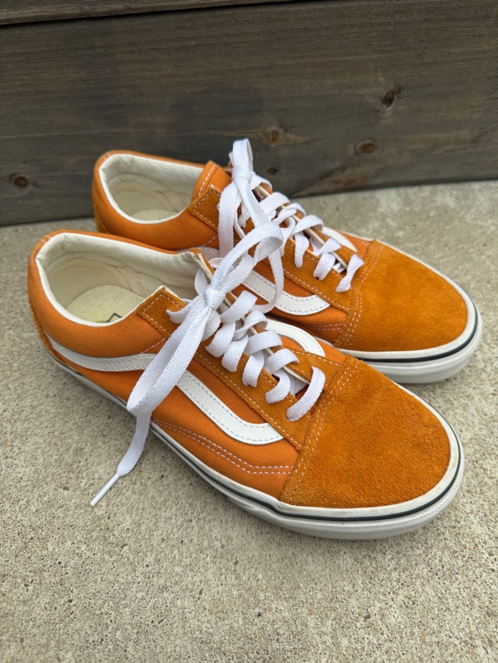 Vans Orange and White Old Skool Low-Top Sneakers
